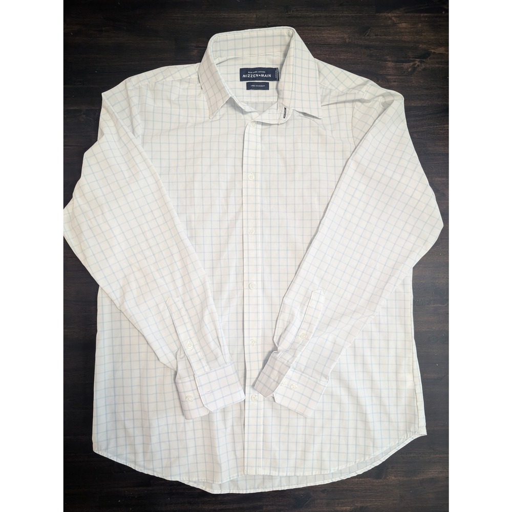 Mizzen+Main Blue Label Leeward Shirt Mens Large Standard Fit White Blue Check